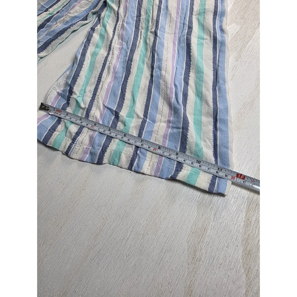 Justice Girls Blue Striped Wide Leg Jumpsuit Size L 12/14 Boho Tassel Metallic